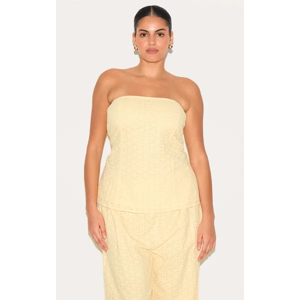 Plus Lemon Embroidered Linen Bandeau Top