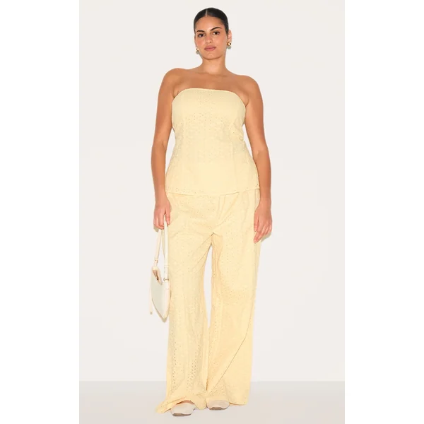 Plus Lemon Embroidered Linen Mid Rise Pants