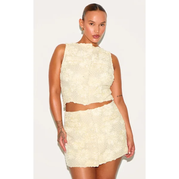 Plus Lemon Floral Boucle Button Up Vest