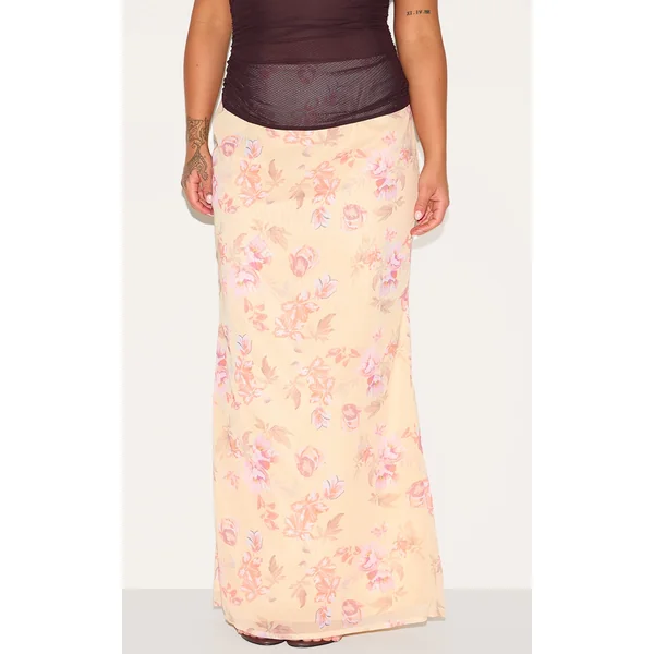 Plus Lemon Floral Printed Low Rise Fishtail Maxi Skirt