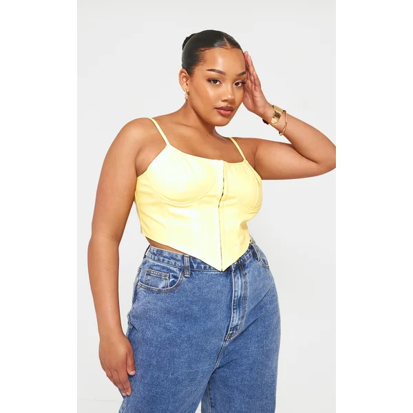 Plus Lemon Hook And Eye Seam Detail Corset Top