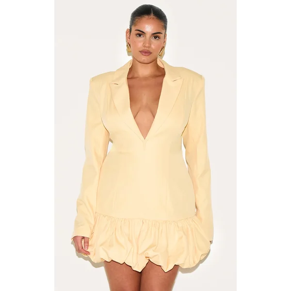 Plus Lemon Plunge Puff Hem Blazer Dress