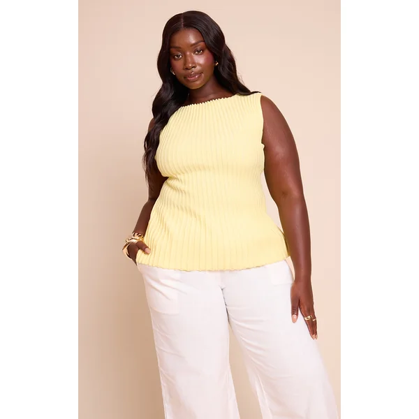 Plus Lemon Rib Knit Boat Neck Peplum Top