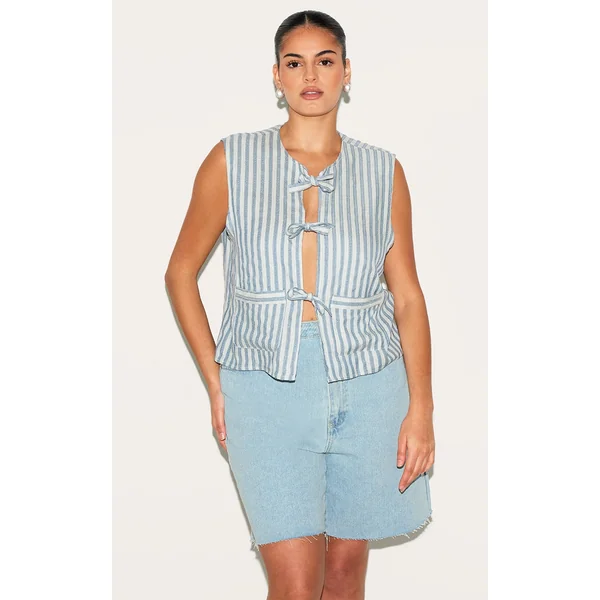 Plus Light Blue Stripe Tie Front Vest