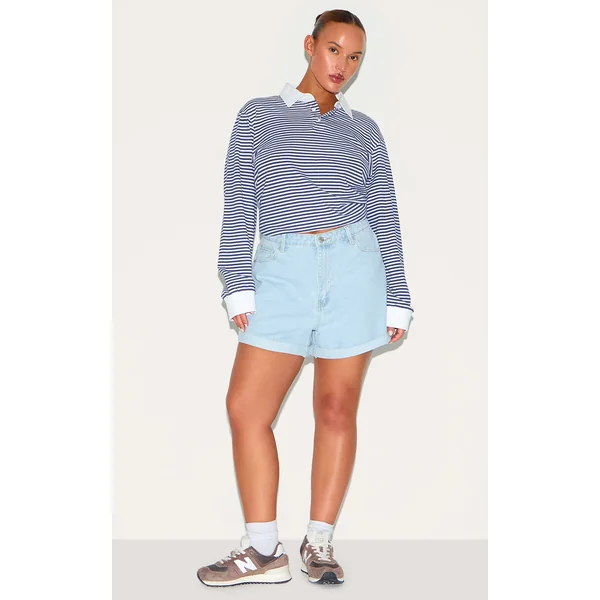 Plus Light Blue Wash Turn Up Hem Mom Short