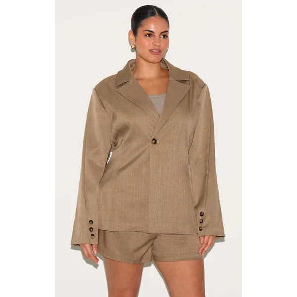 Plus Light Brown Tailored Woven Cinch Waist Blazer