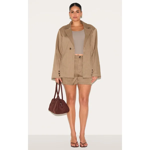 Plus Light Brown Woven Tailored Shorts