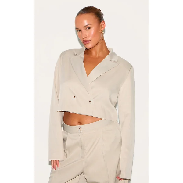 Plus Light Grey Tailored Woven Boxy Cropped Blazer