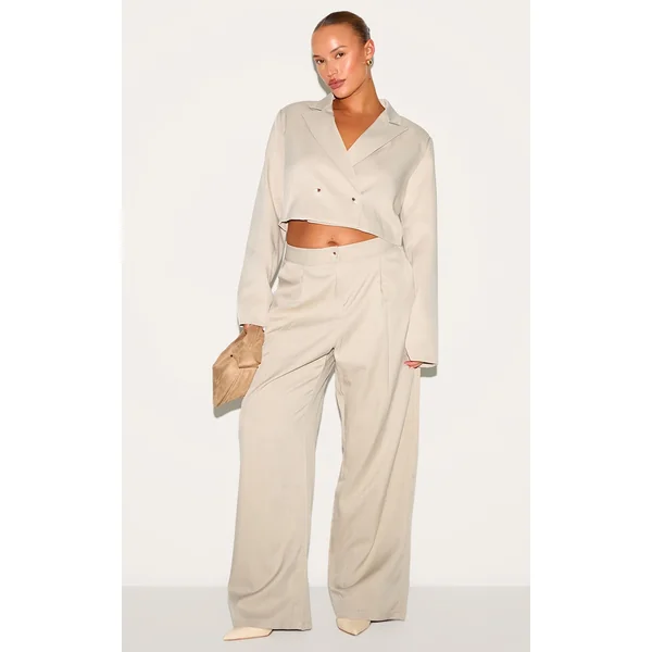 Plus Light Grey Tailored Woven Wide Leg Pants