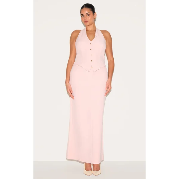 Plus Light Pink Tailored Woven Maxi Skirt