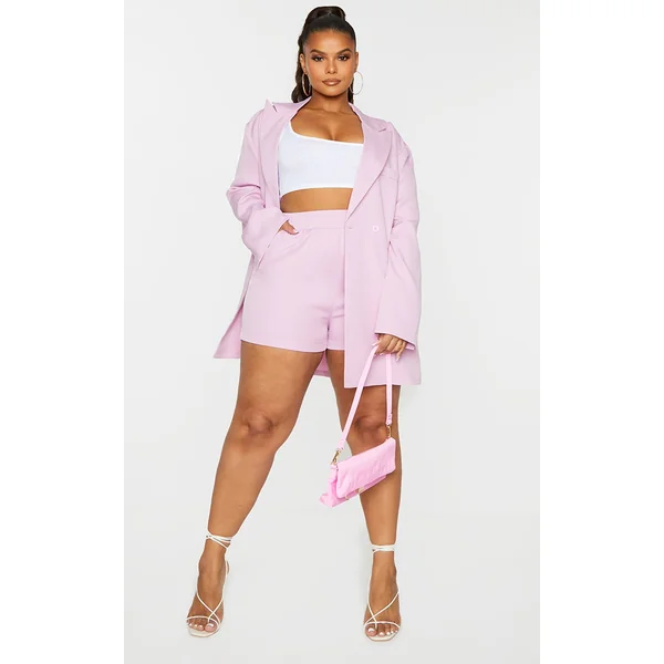 Plus Lilac Ruched Waist Suit Shorts