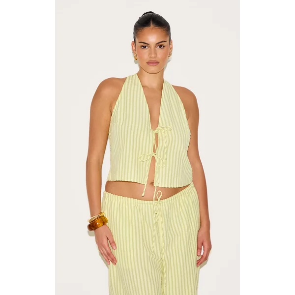 Plus Lime Green Tie Front Striped Sleeveless Top