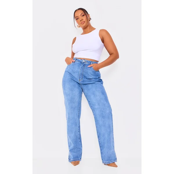 Plus Mid Wash Split Hem Jeans