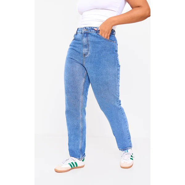 Plus Mid Washed Mom Jeans