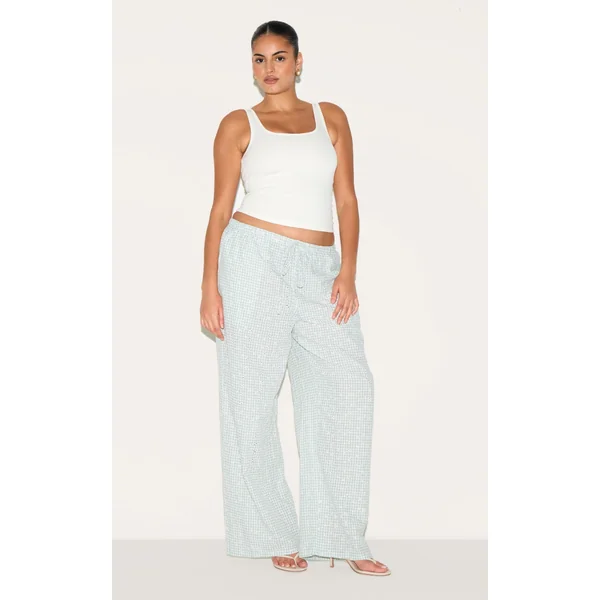 Plus Mint Gingham Broderie Embroidered Straight Leg Pants