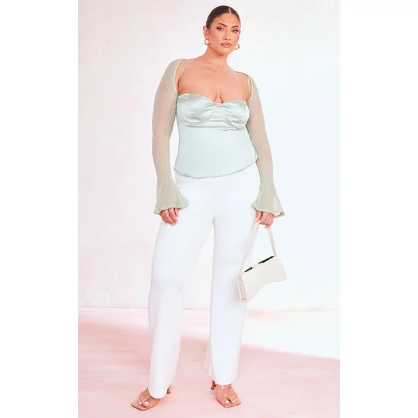 Plus Mint Satin Top With Mesh Bolero