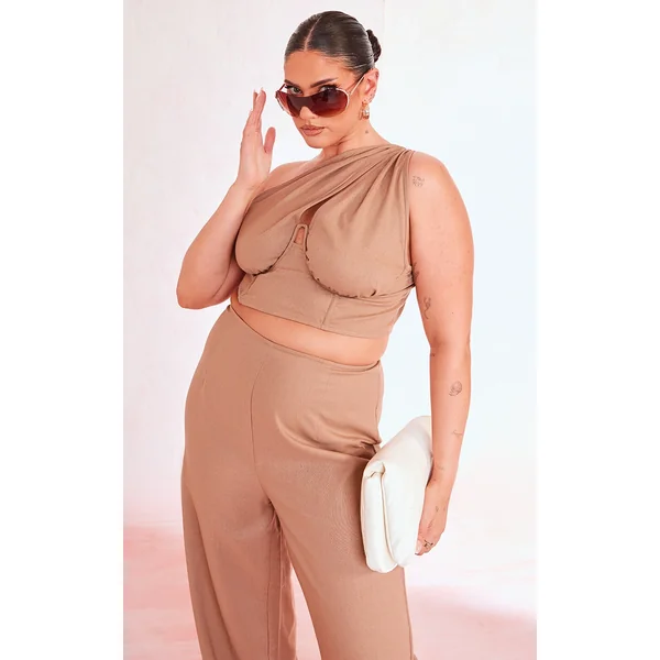 Plus Mocha One Shoulder Corset Top