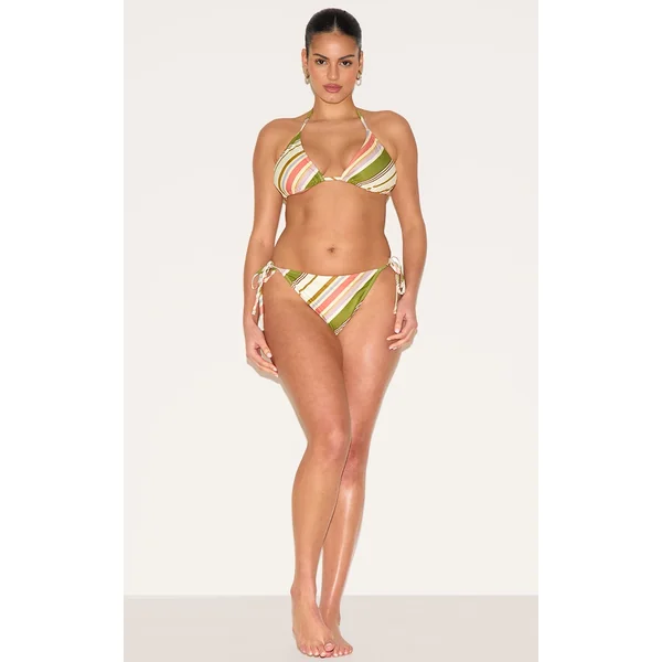 Plus Multi Diagonal Stripe Tie Side Bikini Bottoms