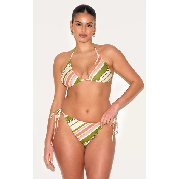 Plus Multi Diagonal Stripe Triangle Bikini Top