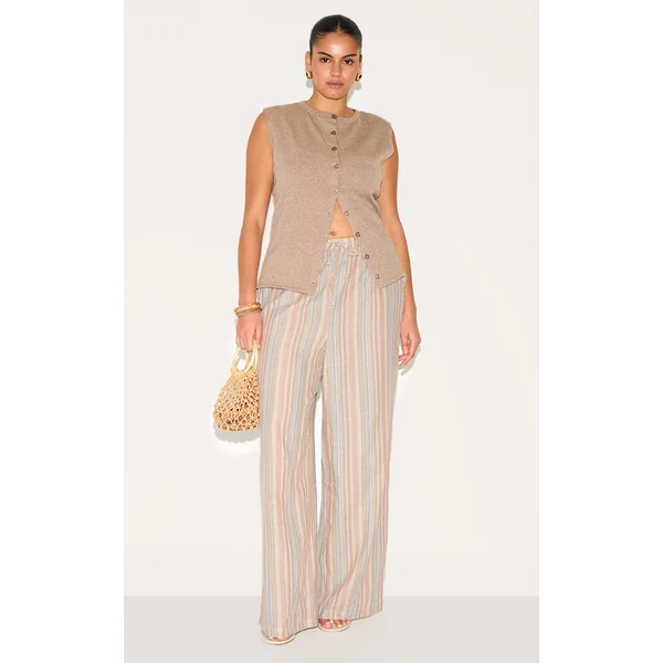 Plus Multi Stripe Linen Look Drawstring Pants