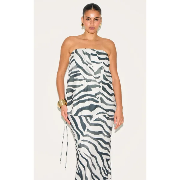 Plus Multi Zebra Floaty Woven Split Hem Bandeau Long Top