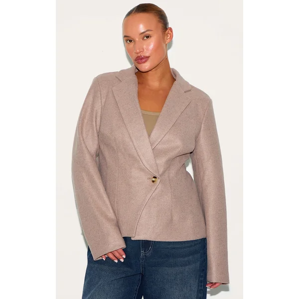Plus Mushroom Cinched In Wool Look Blazer