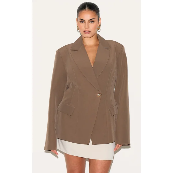 Plus Mushroom Cinched Waist Lapel Point Detail Blazer