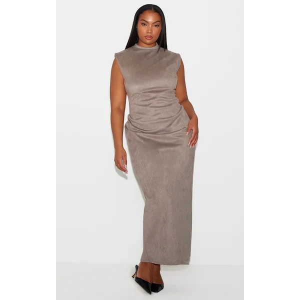 Plus Mushroom Faux Suede Structured Sleeveless Maxi Dress