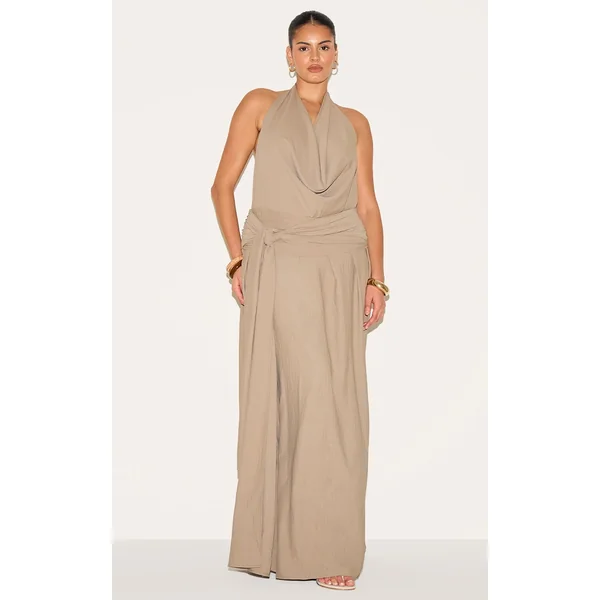 Plus Mushroom Floaty Woven Cowl Neck Low Back Maxi Dress