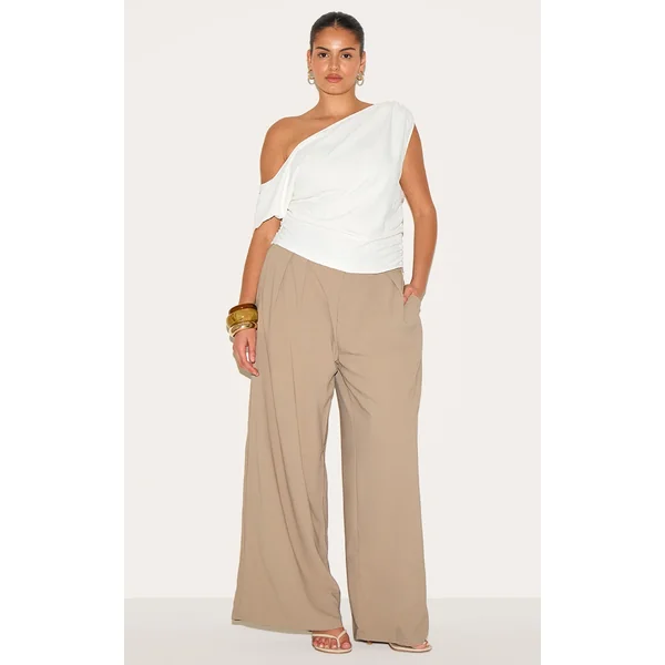 Plus Mushroom Floaty Woven Double Pleat Wide Leg Pants