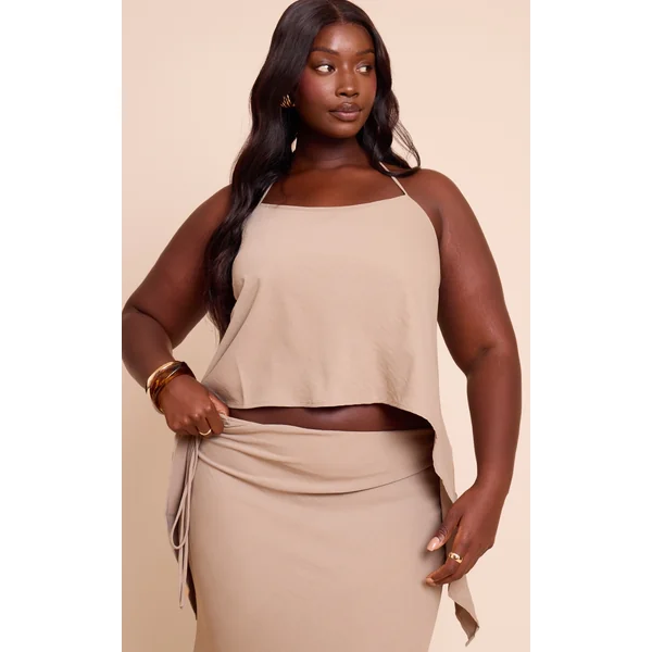 Plus Mushroom Floaty Woven Split Hem Spaghetti Strap Top