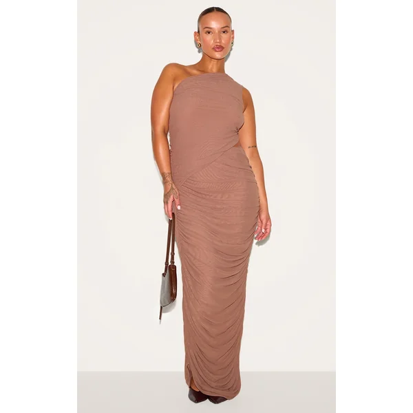 Plus Mushroom One Shoulder Ruched Maxi Dress