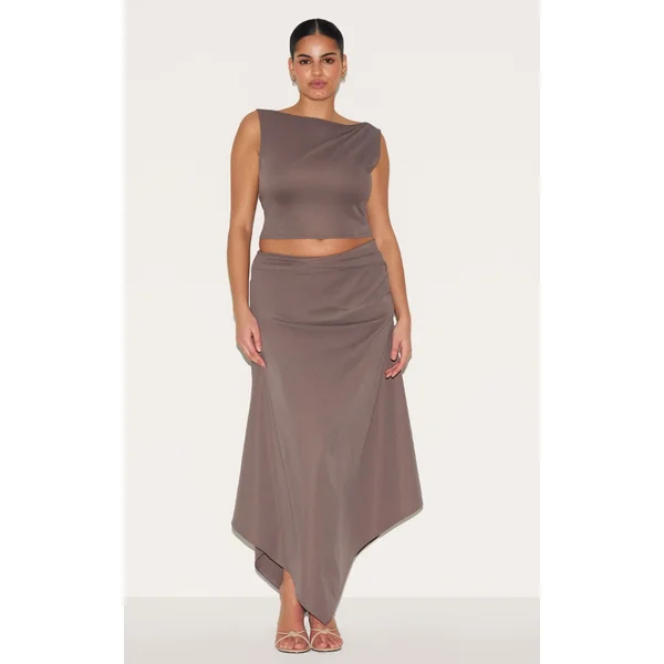 Plus Mushroom Ruched Detail Hanky Hem Midaxi Skirt