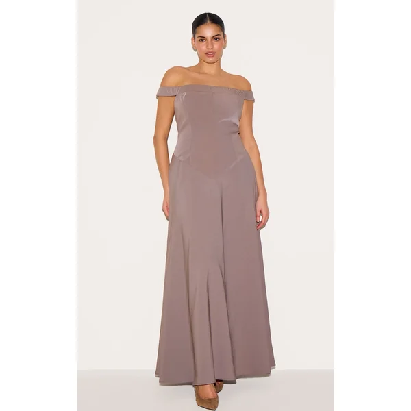 Plus Mushroom Structured Bardot V Waist Maxi Dress