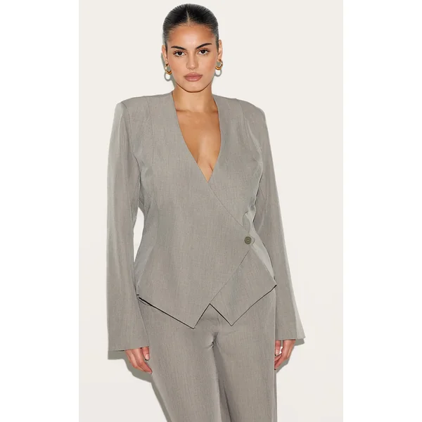 Plus Mushroom Tailored Cinched Woven Asymmetric Blazer