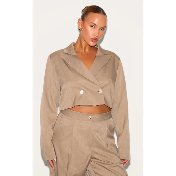 Plus Mushroom Tailored Woven Boxy Cropped Blazer