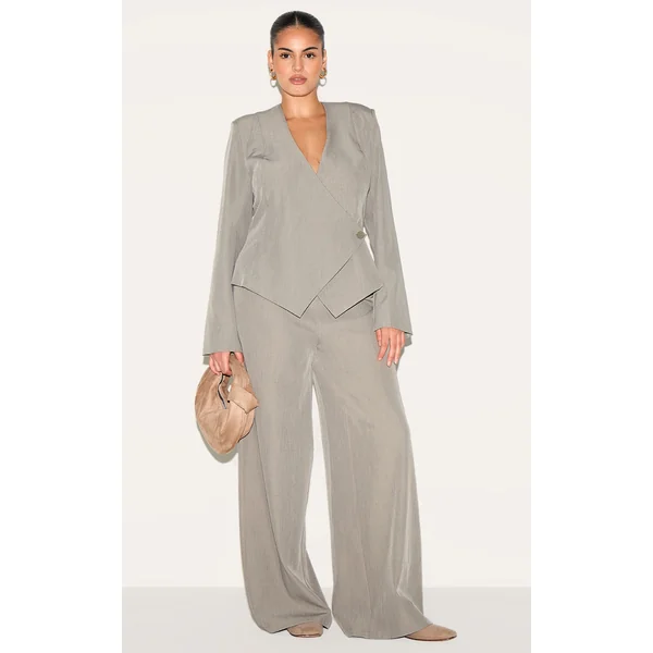 Plus Mushroom Wide Leg Tailored Woven Pants