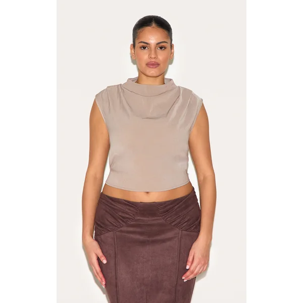 Plus Mushroom Woven Pleated Boxy Top