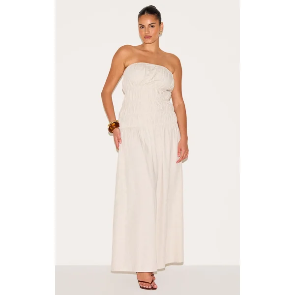Plus Natural Bandeau Ruched Detail Maxi Dress