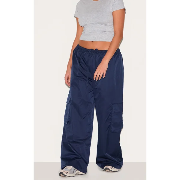 Plus Navy Drawstring Cargo Pocket Detail Straight Leg Pants