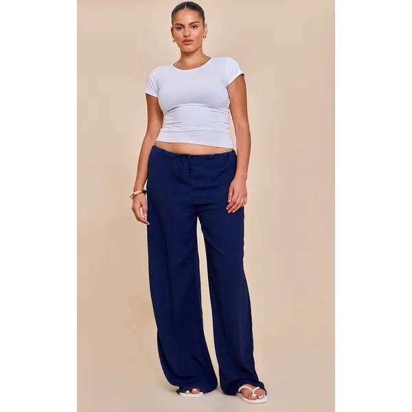 Plus Navy Floaty Drawstring Thin Waistband Pants