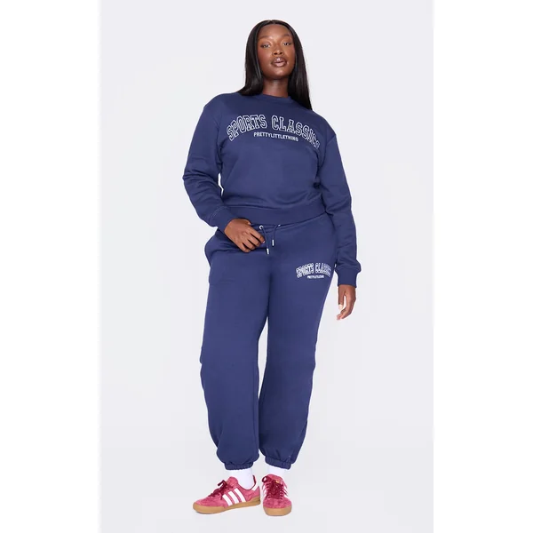 Plus Navy Sports Classic Embroidered Cuffed Sweatpants