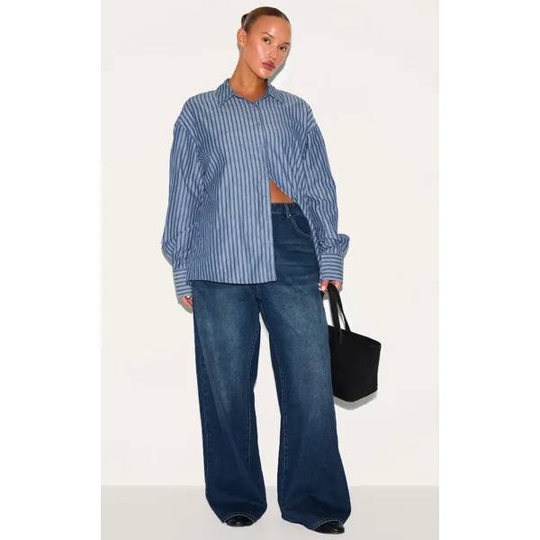 Plus Navy Stripe Oversized Shirt