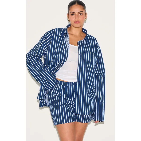 Plus Navy Striped Shorts