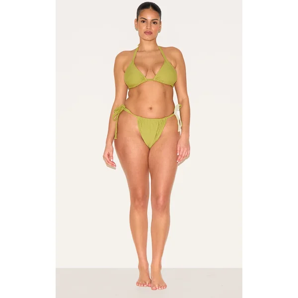 Plus Olive Basic Tanga Tie Side Bikini Bottom