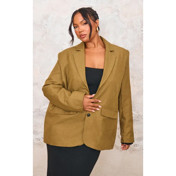 Plus Olive Oversized Tailored Blazer