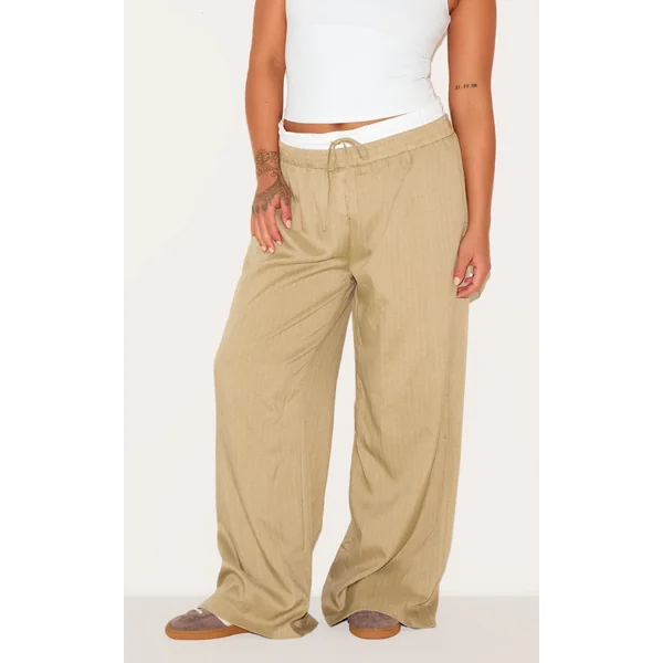 Plus Olive Pinstripe Print Button Front Straight Leg Pants