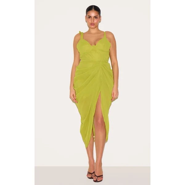 Plus Olive Underwire Detail Draped Midi Dress