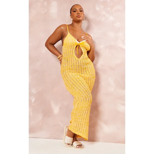 Plus Orange Knitted Cut Out Maxi Dress