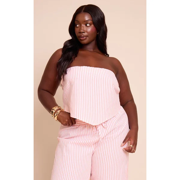 Plus Orange Pinstriped Bandeau Dipped Hem Top